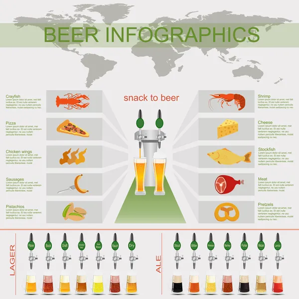 Piwo przekąska infografiki, zestaw elementów, tworzenia własnych w — Wektor stockowy