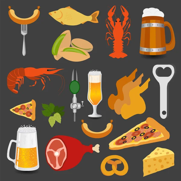 Snacks de cerveza, establece iconos para crear tus infografías — Vector de stock