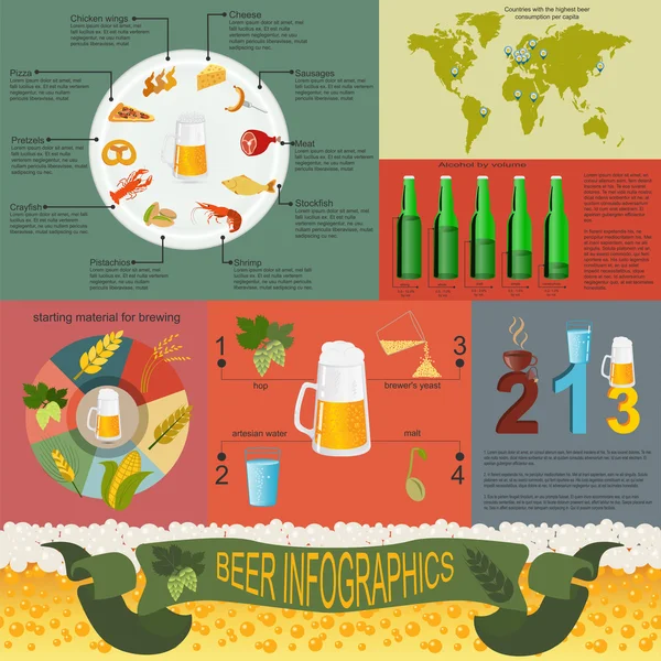 Infografías de bocadillos de cerveza, elementos establecidos, para crear su propio en — Vector de stock