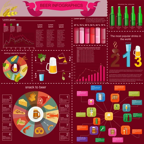 Infografías de bocadillos de cerveza, elementos establecidos, para crear su propio en — Archivo Imágenes Vectoriales