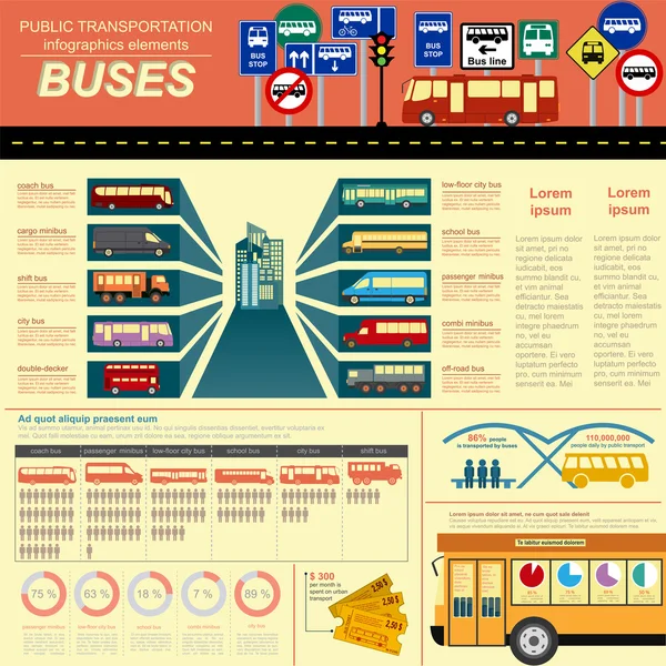 Ingografías del transporte público. Autobuses — Vector de stock