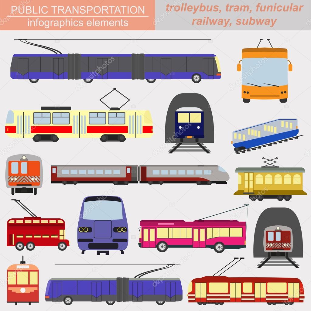 Public transportation infographics. Tram, trolleybus,subway