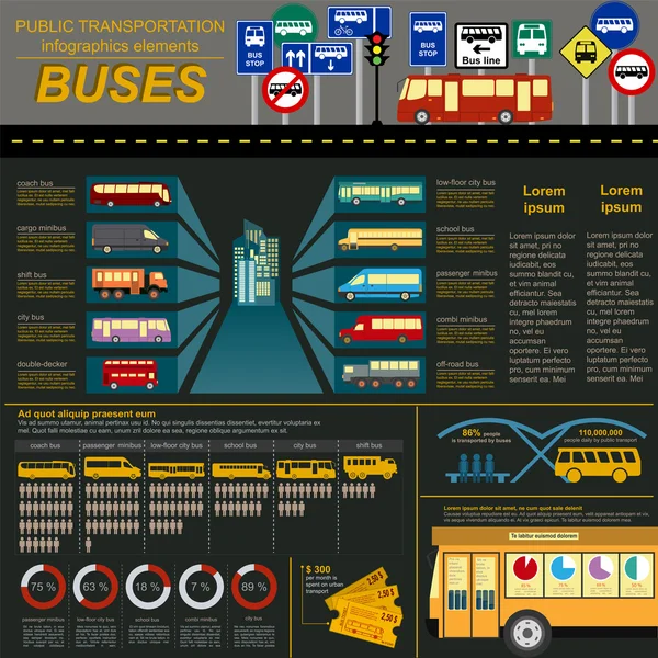 Public transportation ingographics. Buses — Stock Vector