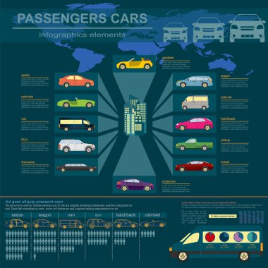 binek otomobil, ulaşım infographics