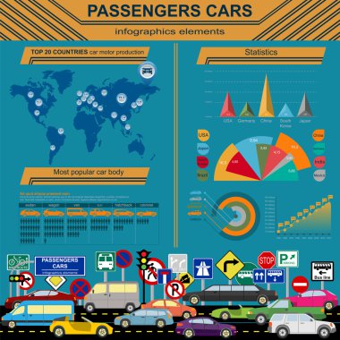 binek otomobil, ulaşım infographics