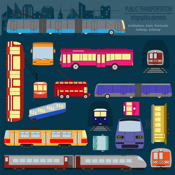 Toplu ulaşım infographics. tramvay, troleybüs, metro — Stok Vektör