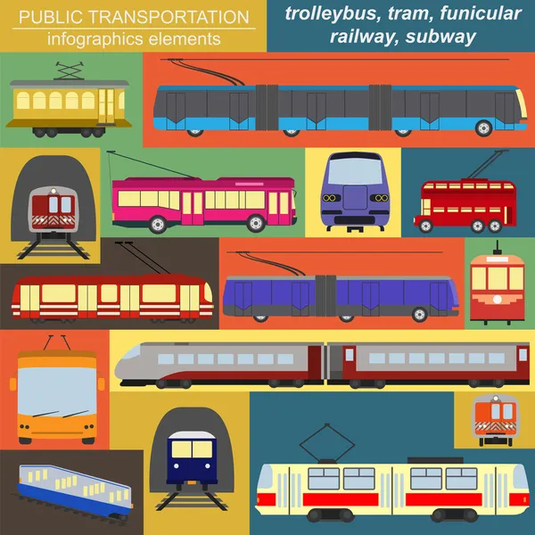 Infografiken zu öffentlichen Verkehrsmitteln. Straßenbahn, Obus, U-Bahn — Stockvektor