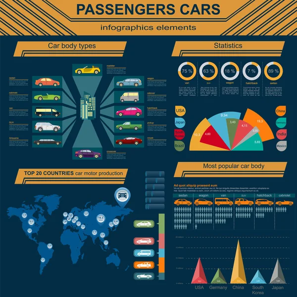 Personenauto's, vervoer infographics — Stockvector