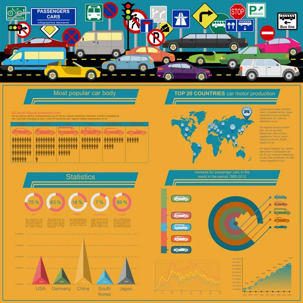 Personenauto's, vervoer infographics — Stockvector