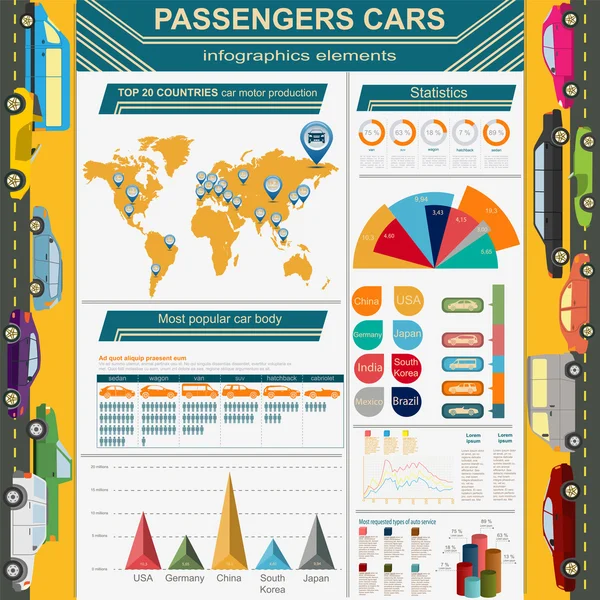 binek otomobil, ulaşım infographics