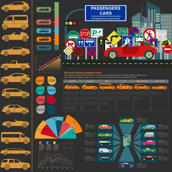 Passenger car, transportation infographics — Stock Vector