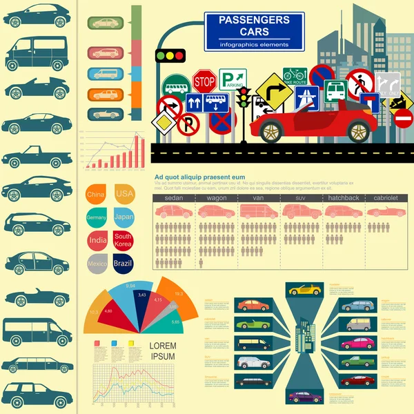 Binek otomobil, ulaşım infographics — Stok Vektör