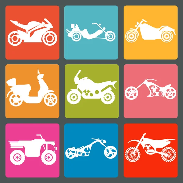 Conjunto de nove ícones de motos — Vetor de Stock