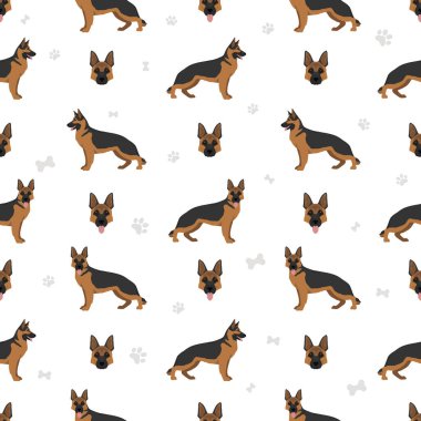 Farklı pozlarda Alman çoban köpeği ve pürüzsüz renkler. Vektör illüstrasyonu
