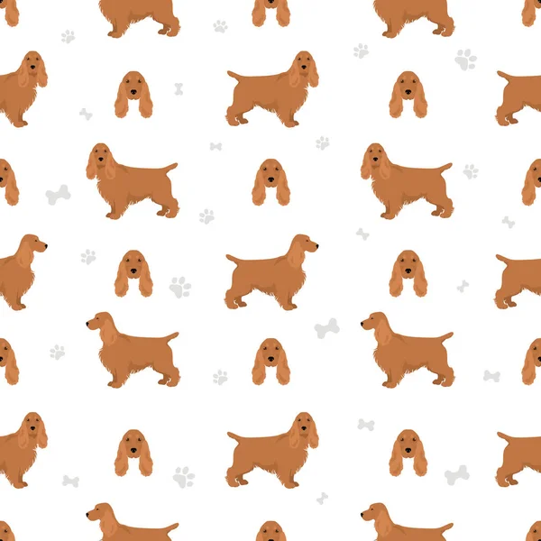 English Cocker Spaniel Seamless Pattern Different Poses Coat Colors Set — Stock Vector