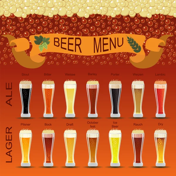 Bier-Menü-Set, das eigene Infografiken erstellt — Stockvektor