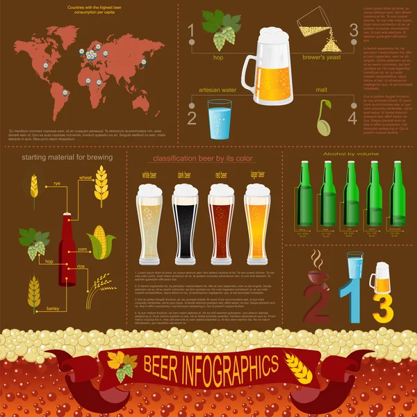 Infografías de cerveza, elementos establecidos, para crear su propia infografía — Vector de stock