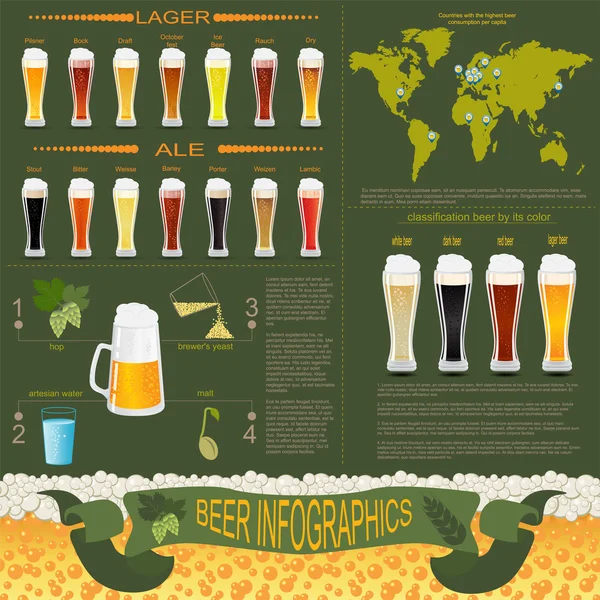 ビールのインフォ グラフィック、あなた自身の infograph を作成するための set の要素 — ストックベクタ