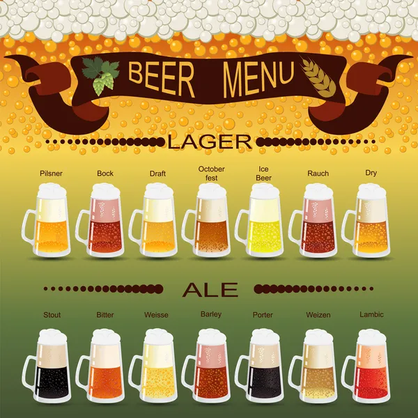 Set de menús de cerveza, creando tus propias infografías — Vector de stock