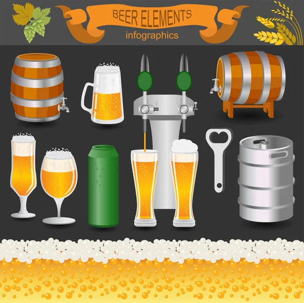 Infográficos de cerveja, elementos de conjunto, para criar seu próprio infográfico —  Vetores de Stock