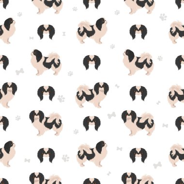 Japonların çenesi pürüzsüz. Farklı pozlar, farklı renkler. Vektör illüstrasyonu