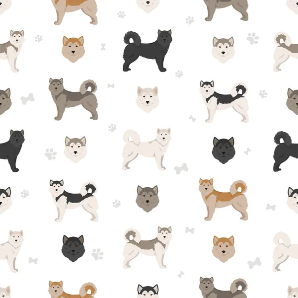 Γροιλανδία Σκυλί Αδιάλειπτη Μοτίβο Διαφορετικές Πόζες Σετ Χρωμάτων Εικονογράφηση Διανύσματος — Διανυσματικό Αρχείο