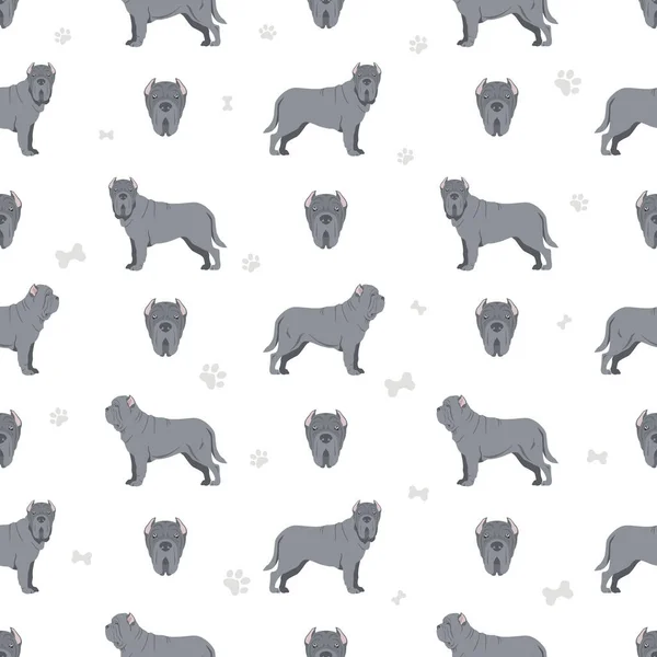 Neapolitan Mastiff Mastino Neapolitano Seamless Pattern Different Poses Coat Colors — Stock Vector