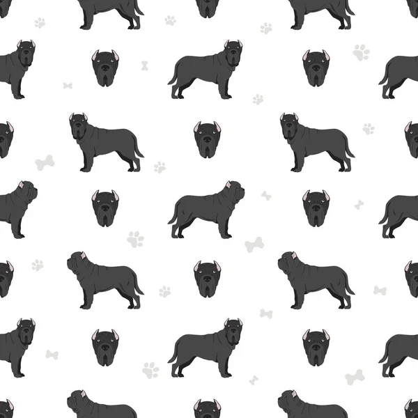 Neapolitan Mastiff Mastino Neapolitano Seamless Pattern Different Poses Coat Colors — Stock Vector