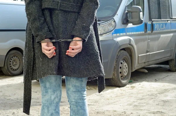 Women handcuffed criminal police — Stock Photo, Image