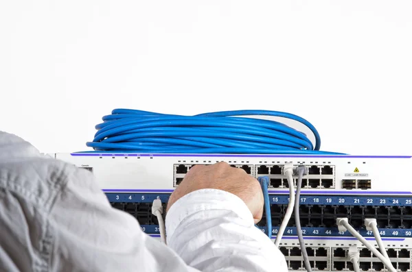 Server and wires during check-up — Stock Photo, Image