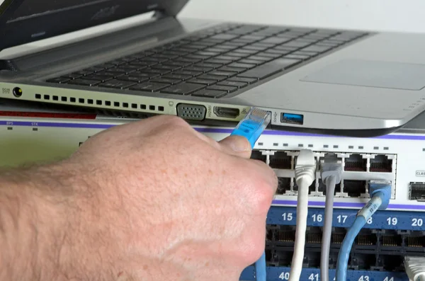 Server and wires during check-up — Stock Photo, Image