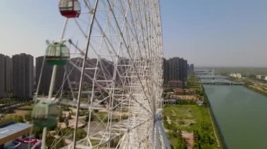 Ferris wheel. Aerial view of the Ferris wheel under construction.