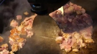 Barbecue. Pieces of meat. Chicken Meat Fried Grilled . Cooking Chicken. Crispy Crust on Meat.