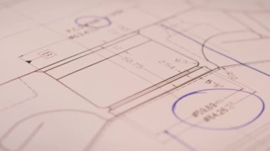 Engineer works with drawings, close-up. Drawing. Architecture, blueprint house, paper work. Engineer.