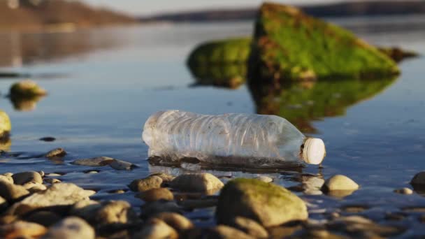 Plastic Bottle Thrown Away River Bank Plastic Garbage Pollution Ecology — Stock Video