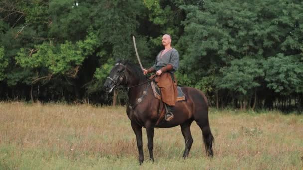 Zaporozhye Cossack Horseback Ukrainian Cossack Zaporozhian Sich Strong People Patriots — ストック動画