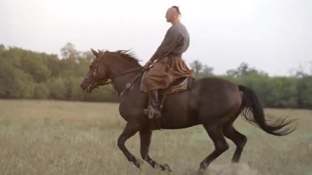 Warrior Soldier Infantryman Cavalry Cossack Rider Horse War Ukraine — Stock Video