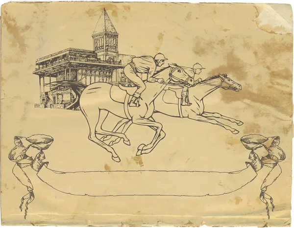 競馬, 競馬場のイメージでは古いカード ビンテージ背景 — ストックベクタ