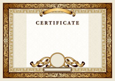Vintage certificate with gold, luxury, ornamental frames clipart