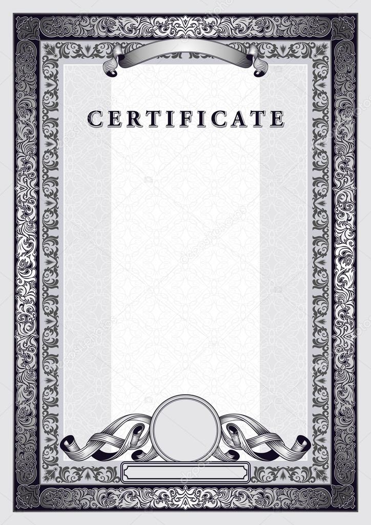 Vintage certificate with silver, luxury, ornamental frames