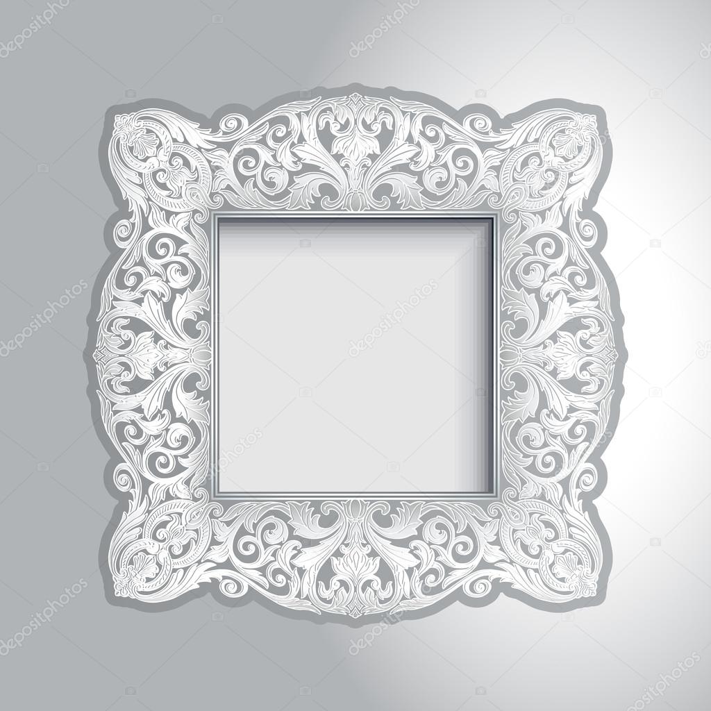 Vintage ornamental white frame, luxury photo frame on wall