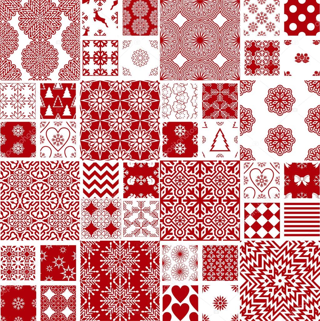 Christmas and New Year festive backgrounds collection, retro seamless patterns