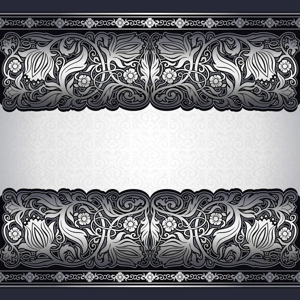 Fondo de plata vintage, antiguo, adorno victoriano, marco barroco — Vector de stock