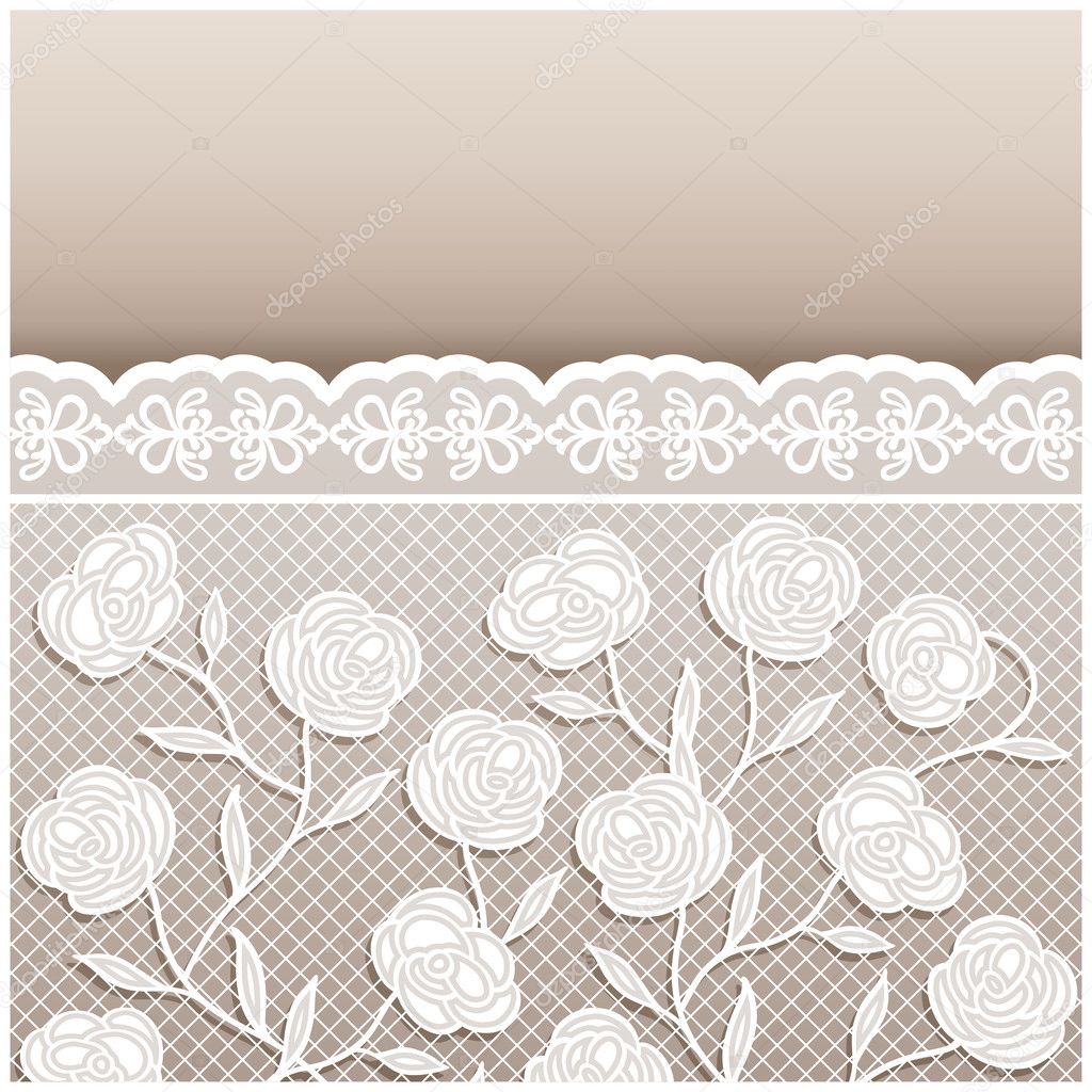 Vintage style beige wedding card with lace ornaments, beautiful light background