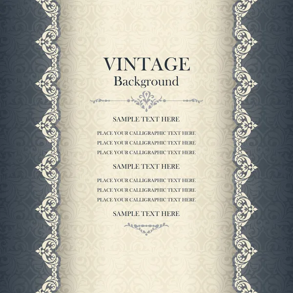 Vintage-Hintergrund, antike Grußkarte, Einladung mit Spitze und floralen Ornamenten — Stockvektor