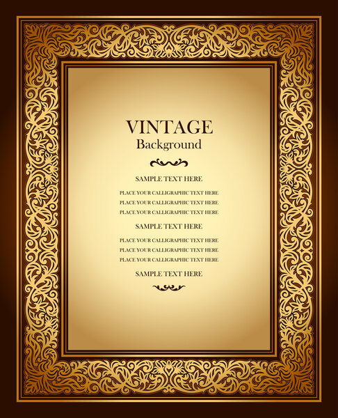 Vintage background, antique ornamental frame, victorian gold ornament — Stock Vector