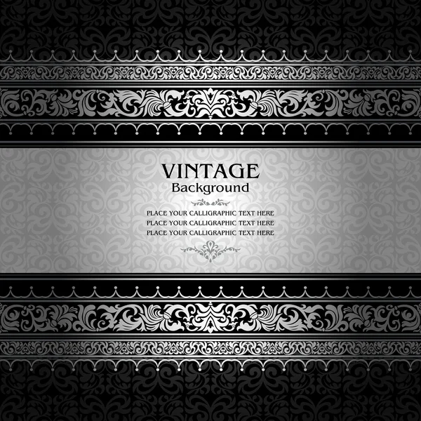 Vintage background, antique, victorian silver ornament, baroque frame — Stock Vector