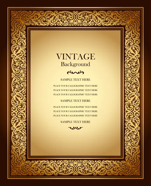 Vintage bakgrund, antik dekorativ ram, viktorianska guld prydnad — Stock vektor
