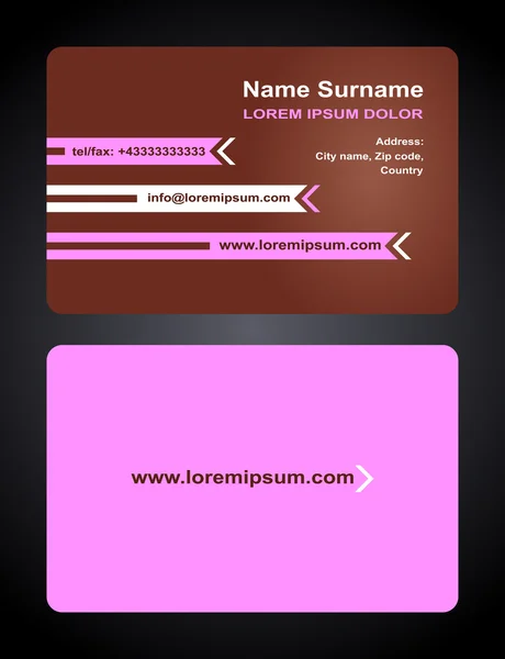 Visitenkarte kreatives Design, eleganter Stildruck, Muster auf Vorder- und Rückseite, rosa Vorlagen in leuchtenden Farben — Stockvektor