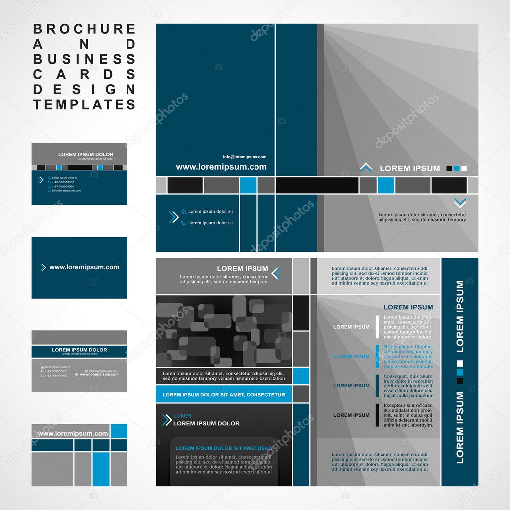 Brochure and Business cards design templates collection, retro style with modern elements, pages layouts in classic colors
